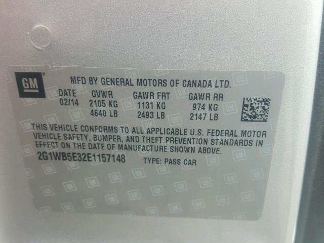 2G1WB5E32E1157148 - 2014 CHEVROLET IMPALA LIM SILVER photo 10