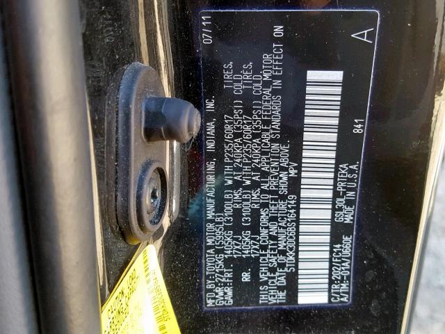 5TDKK3DC6BS164149 - 2011 TOYOTA SIENNA LE BLACK photo 10