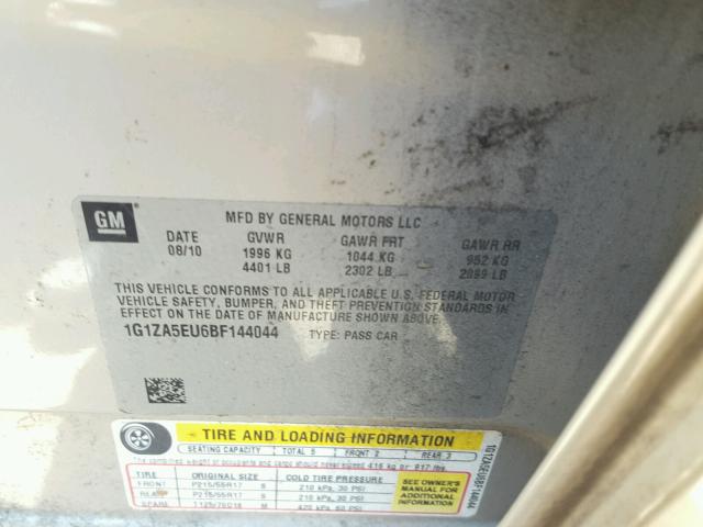 1G1ZA5EU6BF144044 - 2011 CHEVROLET MALIBU LS ოქროსფერი ფოტო 10