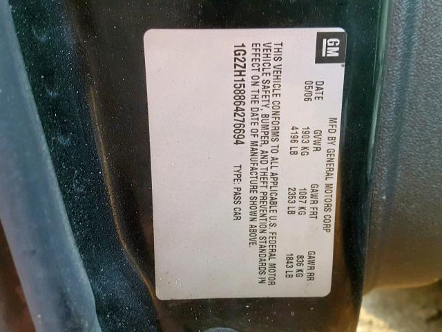 1G2ZH158864276694 - 2006 PONTIAC G6 GT BLACK photo 10