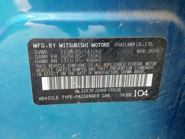 ML32F3FJ2HHF15528 - 2017 MITSUBISHI MIRAGE G4 BLUE photo 10