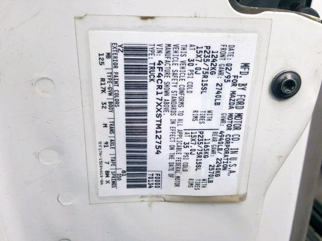 4F4CR17XXSTM12754 - 1995 MAZDA B4000 CAB WHITE photo 10