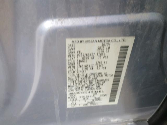 1N6AD07WX5C400461 - 2005 NISSAN FRONTIER C SILVER photo 10