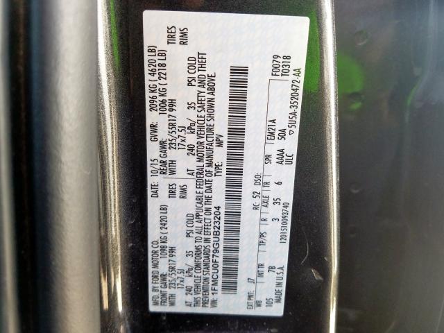 1FMCU0F79GUB23204 - 2016 FORD ESCAPE S  photo 10