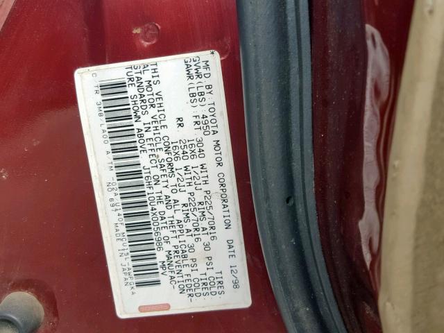 JT6HF10U4X0056986 - 1999 LEXUS RX 300 MAROON photo 10