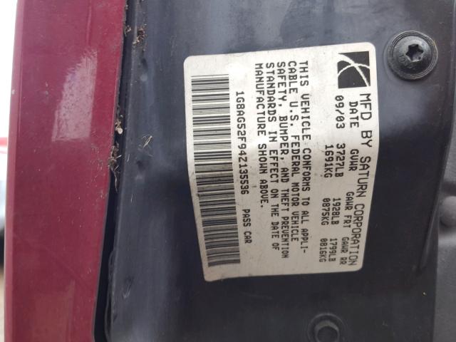 1G8AG52F94Z135536 - 2004 SATURN ION LEVEL RED photo 10