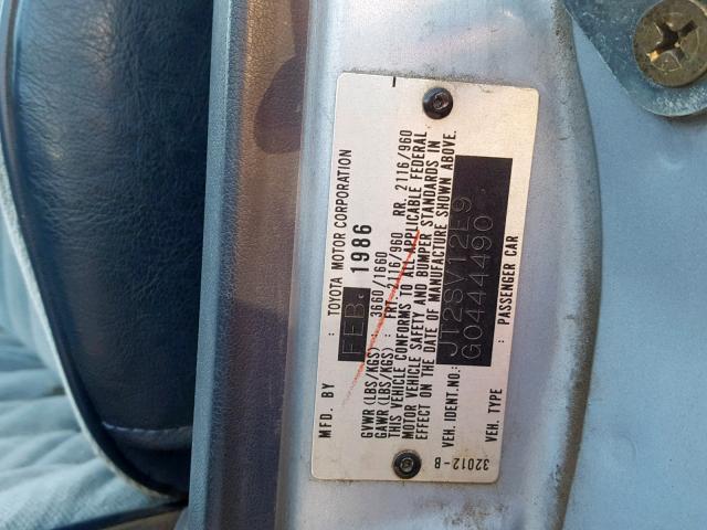 JT2SV12E9G0444490 - 1986 TOYOTA CAMRY DLX ვერცხლისფერი ფოტო 10