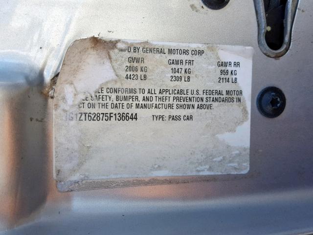 1G1ZT62875F136644 - 2005 CHEVROLET MALIBU MAX 银色 照片 10