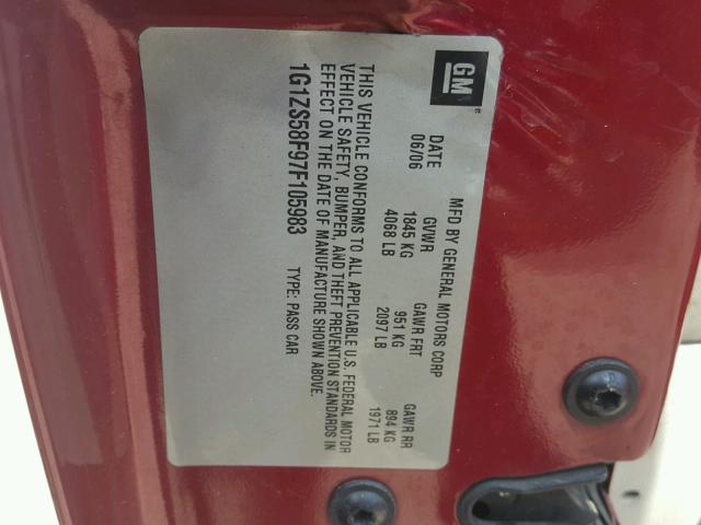 1G1ZS58F97F105983 - 2007 CHEVROLET MALIBU LS MAROON photo 10