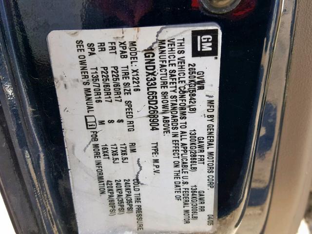 1GNDX33L65D268904 - 2005 CHEVROLET UPLANDER L 蓝色 照片 10