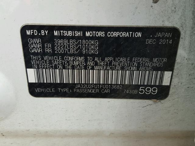 JA32U2FU1FU013682 - 2015 MITSUBISHI LANCER ES WHITE photo 10