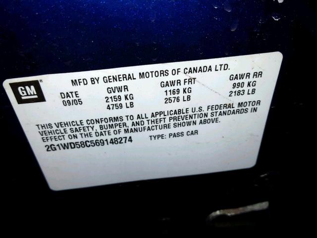 2G1WD58C569148274 - 2006 CHEVROLET IMPALA SUP 蓝色 照片 10
