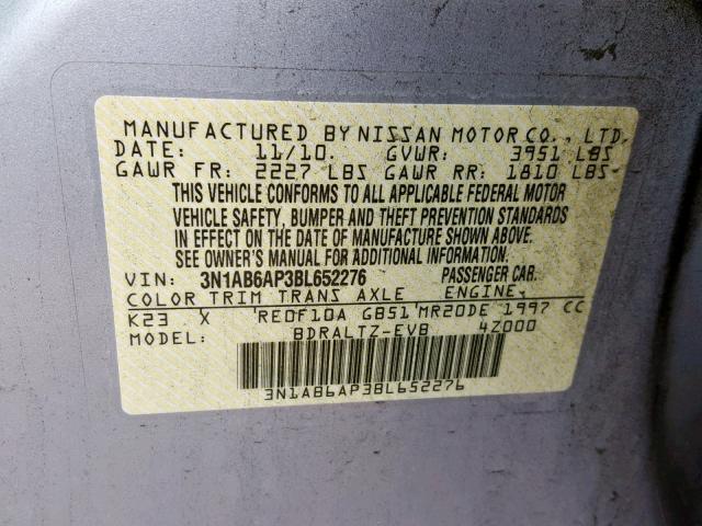 3N1AB6AP3BL652276 - 2011 NISSAN SENTRA 2.0 SILVER photo 10