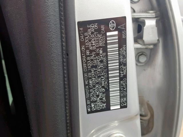 JTDKDTB31E1068878 - 2014 TOYOTA PRIUS C SILVER photo 10