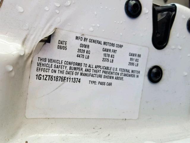 1G1ZT61876F111374 - 2006 CHEVROLET MALIBU MAX WHITE photo 10