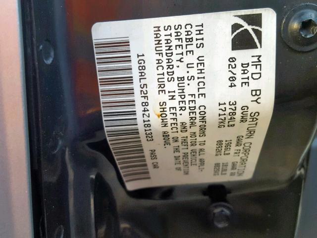 1G8AL52F84Z181323 - 2004 SATURN ION LEVEL SILVER photo 10