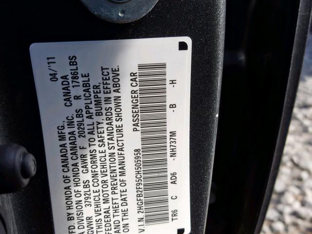 2HGFB2F95CH505958 - 2012 HONDA CIVIC EXL 石墨色 照片 10