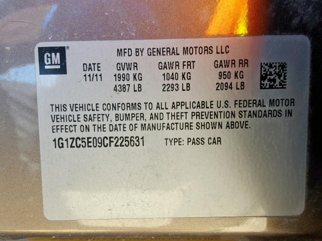 1G1ZC5E09CF225631 - 2012 CHEVROLET MALIBU 1LT 棕色 照片 10