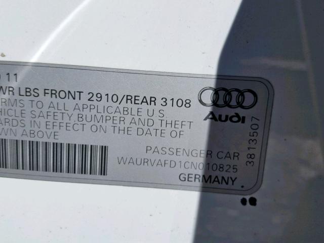 WAURVAFD1CN010825 - 2012 AUDI A8 L QUATT WHITE photo 10