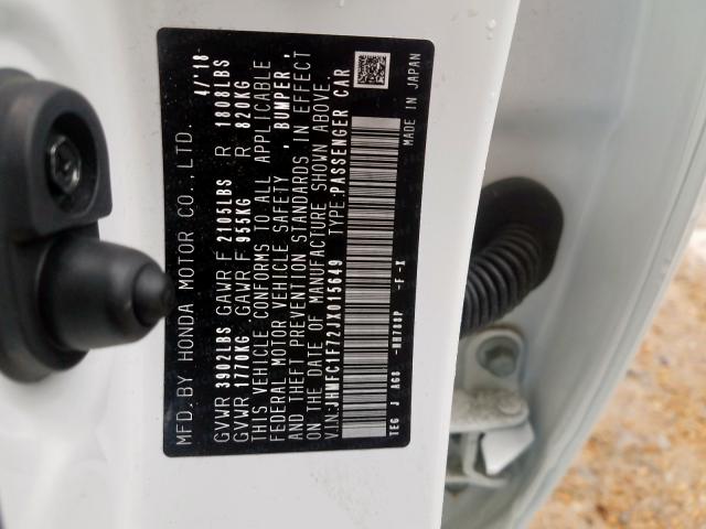 JHMFC1F72JX015649 - 2018 HONDA CIVIC EXL  foto 10