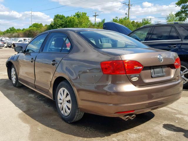 3VW2K7AJXCM309654 - 2012 VOLKSWAGEN JETTA BASE BROWN photo 3