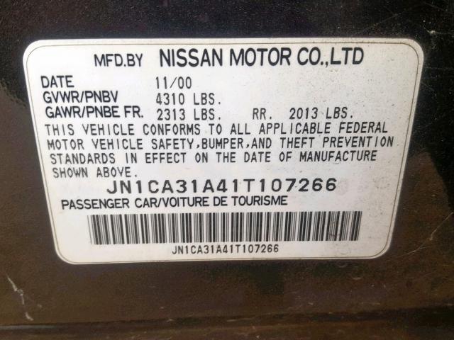 JN1CA31A41T107266 - 2001 NISSAN MAXIMA GXE GRAY photo 10