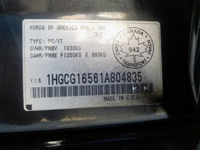 1HGCG16561A804835 - 2001 HONDA ACCORD EX  photo 10