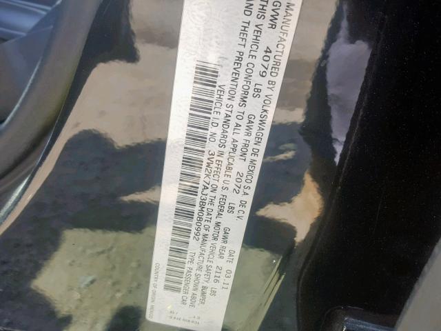 3VW2K7AJ3BM080992 - 2011 VOLKSWAGEN JETTA BASE BLACK photo 10