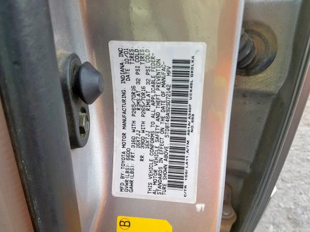 5TDBT48A92S072142 - 2002 TOYOTA SEQUOIA LI SILVER photo 10