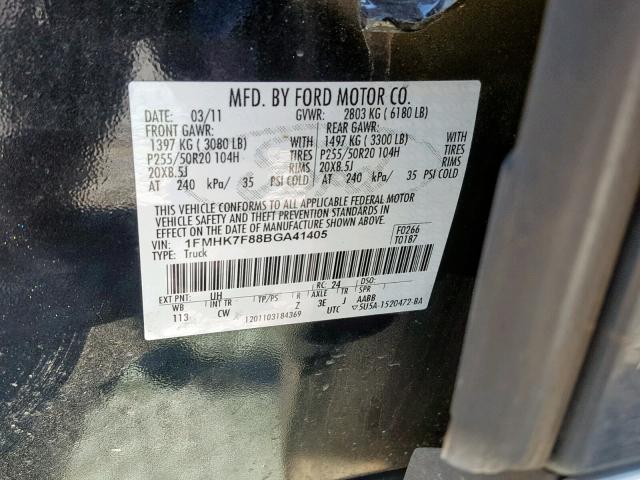 1FMHK7F88BGA41405 - 2011 FORD EXPLORER L BLACK photo 10