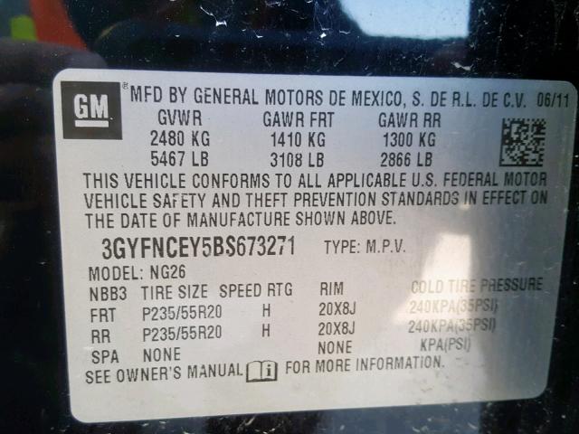 3GYFNCEY5BS673271 - 2011 CADILLAC SRX PREMIU BLACK photo 10