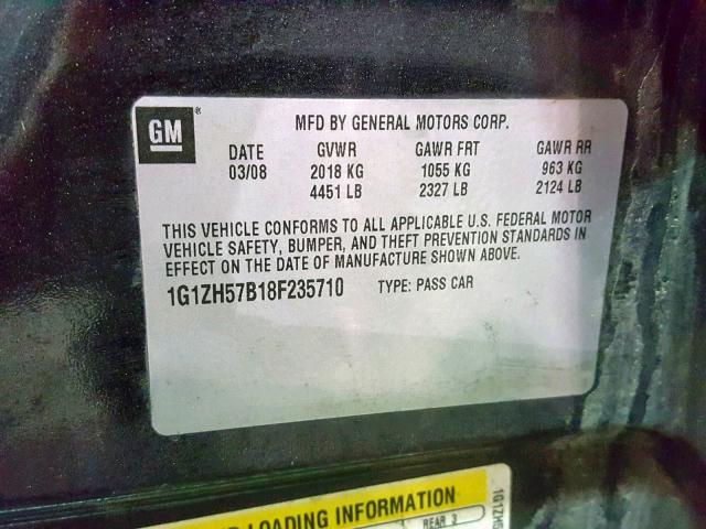 1G1ZH57B18F235710 - 2008 CHEVROLET MALIBU 1LT 灰色 照片 10