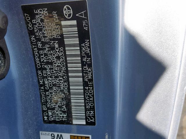 JTKDE167780232306 - 2008 TOYOTA SCION TC ლურჯი ფოტო 10