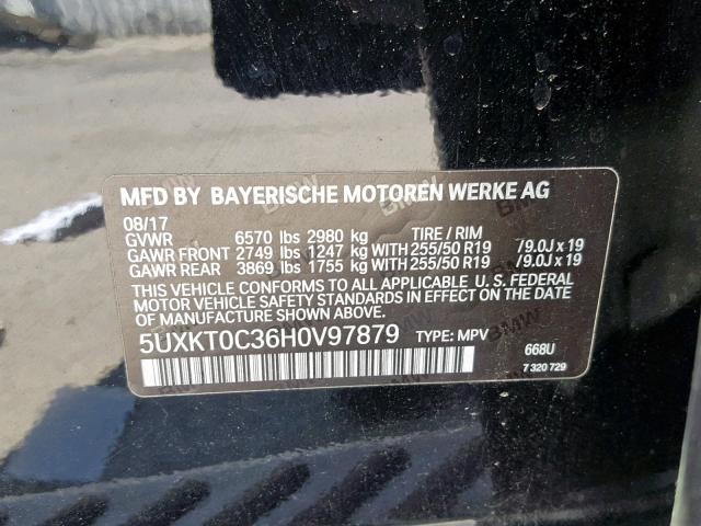 5UXKT0C36H0V97879 - 2017 BMW X5 XDR40E BLACK photo 10