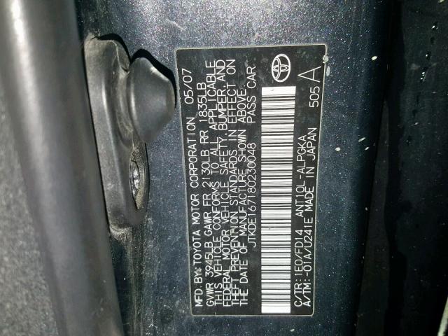 JTKDE167180230048 - 2008 TOYOTA SCION TC GRAY photo 10