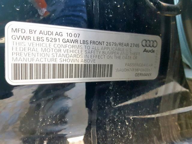 WAUDH74F98N060551 - 2008 AUDI A6 3.2 QUA BLACK photo 10