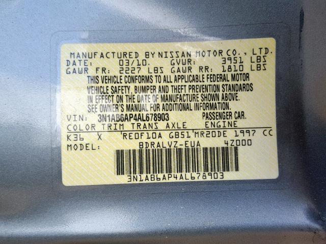 3N1AB6AP4AL678903 - 2010 NISSAN SENTRA 2.0 GRAY photo 10