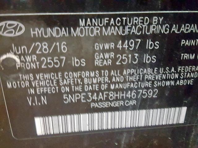 5NPE34AF8HH467592 - 2017 HYUNDAI SONATA SPO BLACK photo 10