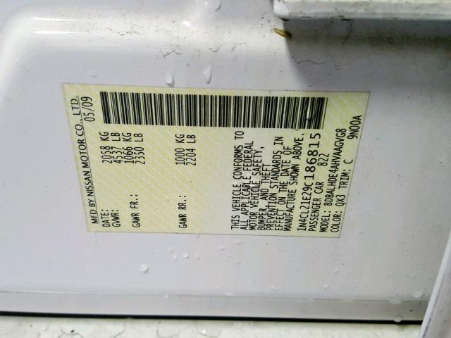 1N4CL21E29C186815 - 2009 NISSAN ALTIMA HYB WHITE photo 10