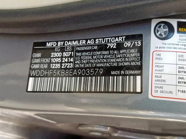 WDDHF5KB8EA903579 - 2014 MERCEDES-BENZ E 350 SILVER photo 10