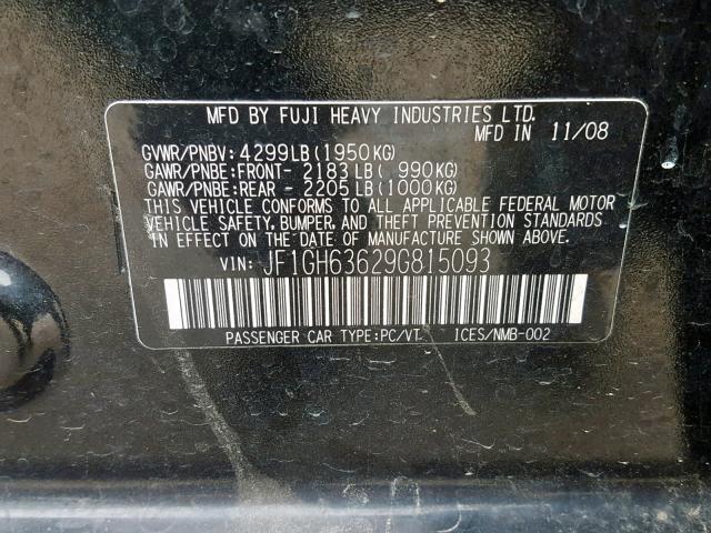 JF1GH63629G815093 - 2009 SUBARU IMPREZA OU GRAY photo 10