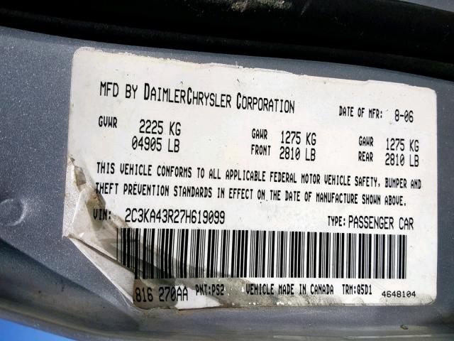 2C3KA43R27H619099 - 2007 CHRYSLER 300 SILVER photo 10