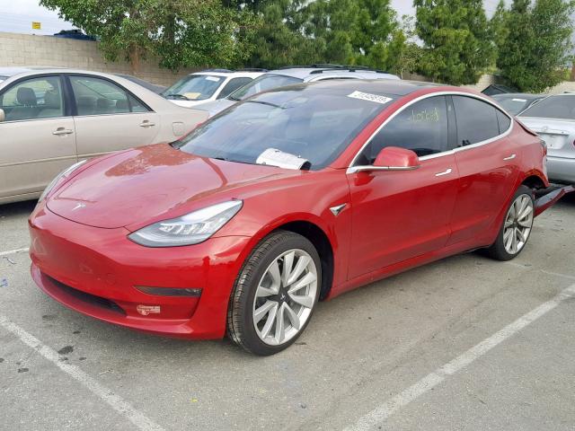 5YJ3E1EA3JF050044 - 2018 TESLA MODEL 3 RED photo 2