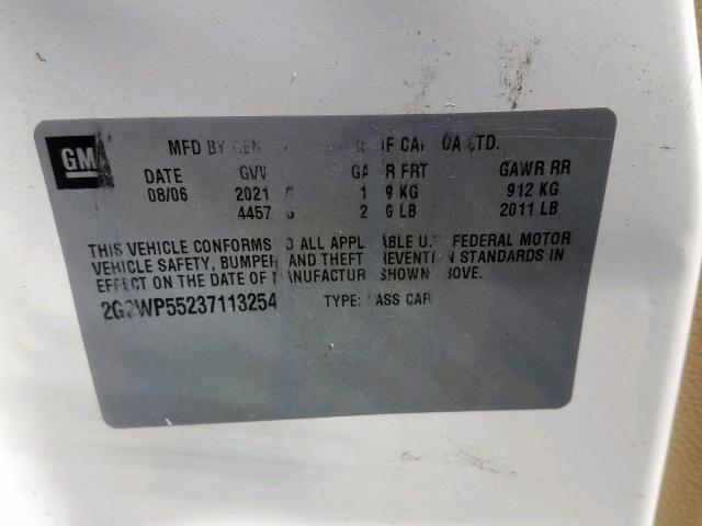 2G2WP552371132542 - 2007 PONTIAC GRAND PRIX WHITE photo 10