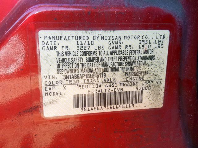 3N1AB6AP1BL646119 - 2011 NISSAN SENTRA 2.0 RED photo 10