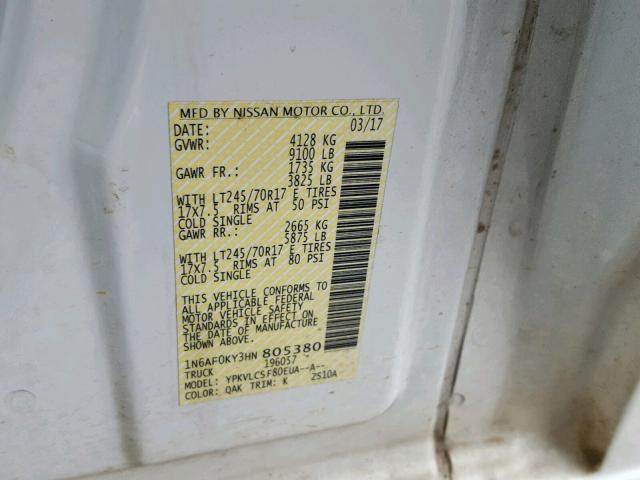 1N6AF0KY3HN805380 - 2017 NISSAN NV 2500 S WHITE photo 10