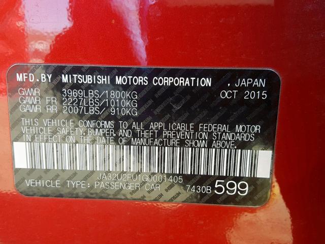 JA32U2FU1GU001405 - 2016 MITSUBISHI LANCER ES RED photo 10