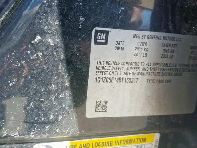 1G1ZC5E14BF155317 - 2011 CHEVROLET MALIBU 1LT შავი ფოტო 10