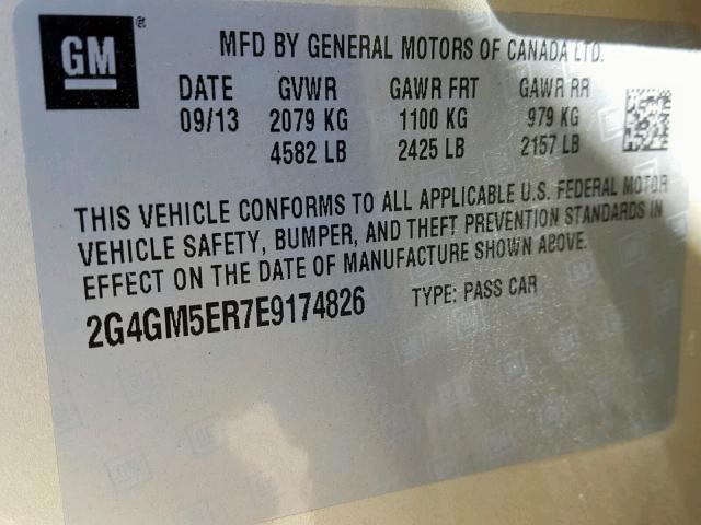 2G4GM5ER7E9174826 - 2014 BUICK REGAL PREM TAN photo 10