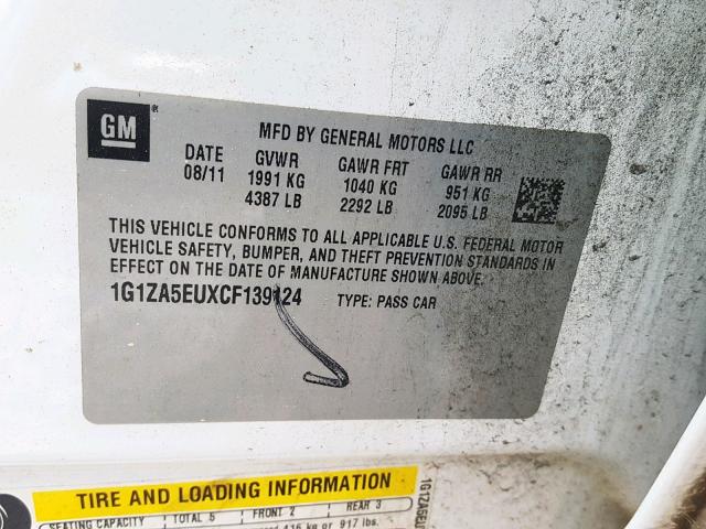 1G1ZA5EUXCF139124 - 2012 CHEVROLET MALIBU LS WHITE photo 10